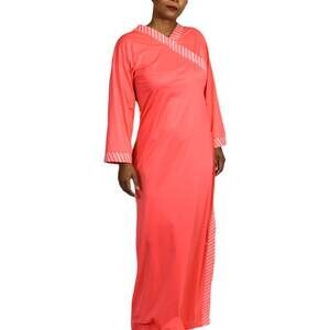 Vintage Vanity Fair Gown Orange Caftan Dress Lounger Nylon Side Slit Size Small